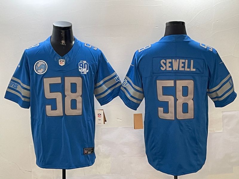Men Detroit Lions 58 Sewell Blue three generations 2024 Nike Limited NFL Jersey style 01023